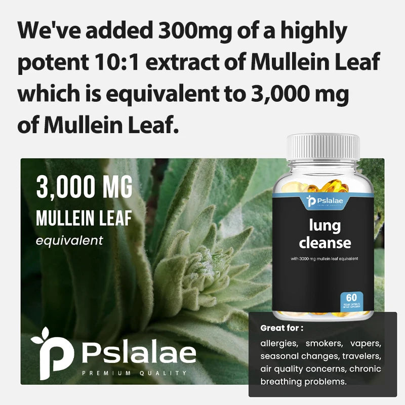 Lung  Detox & Cleanse Capsules - Supports Bronchial and Respiratory Health, Relieves Breathing, Immune Support - 60 Capsules