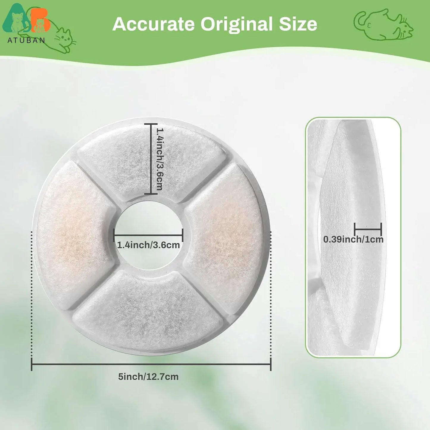 Cat Water Fountain Filters, ATUBAN Pet Fountain Replacement Filters, 3 Filtration Dog Fountain Replacement Filters(5in Diameter)