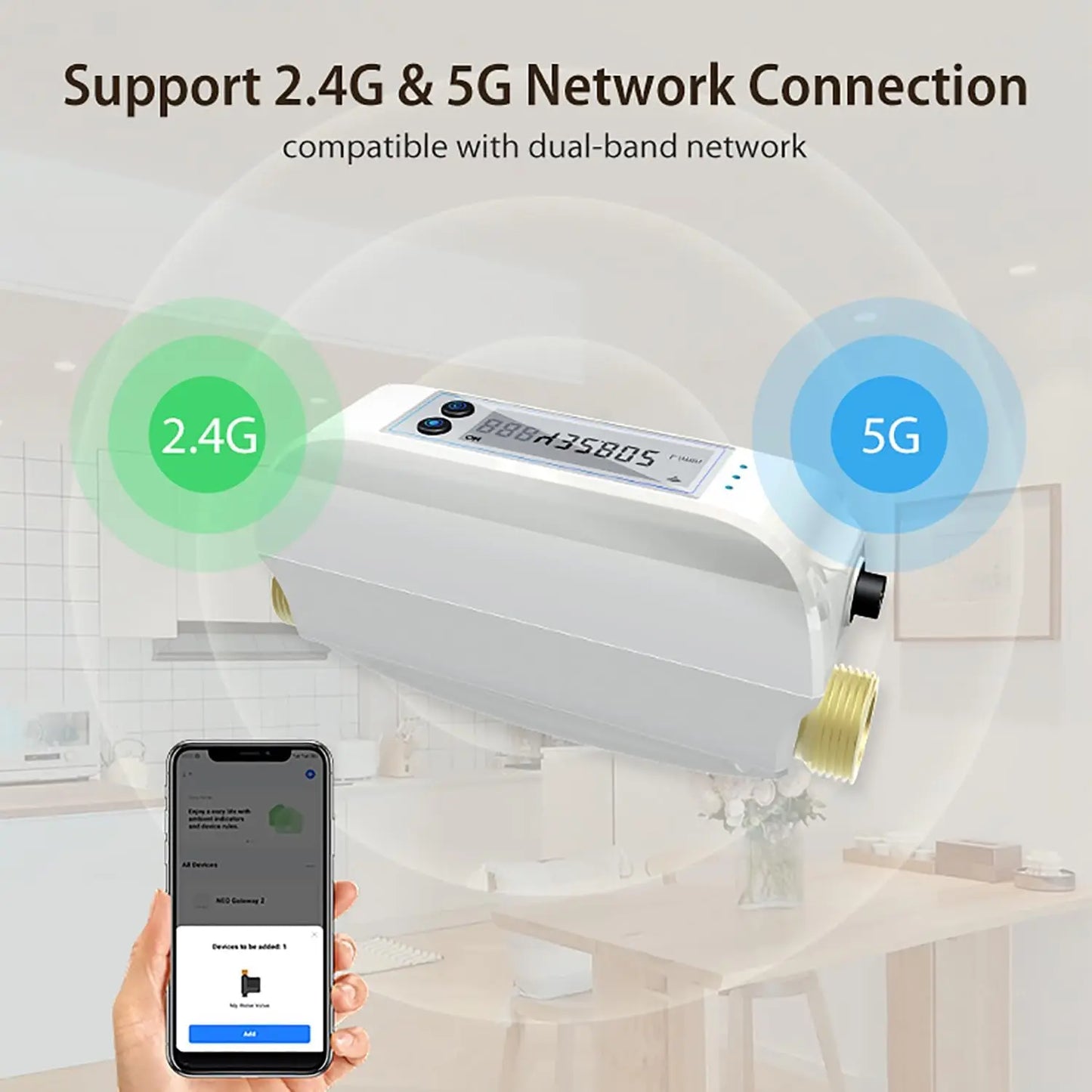 Haozee Tuya Smart WiFi Water Valve Shutoff Water Flow Meter Built in Rechargable Battery for DN20 3/4-Inch Diameter Pipe