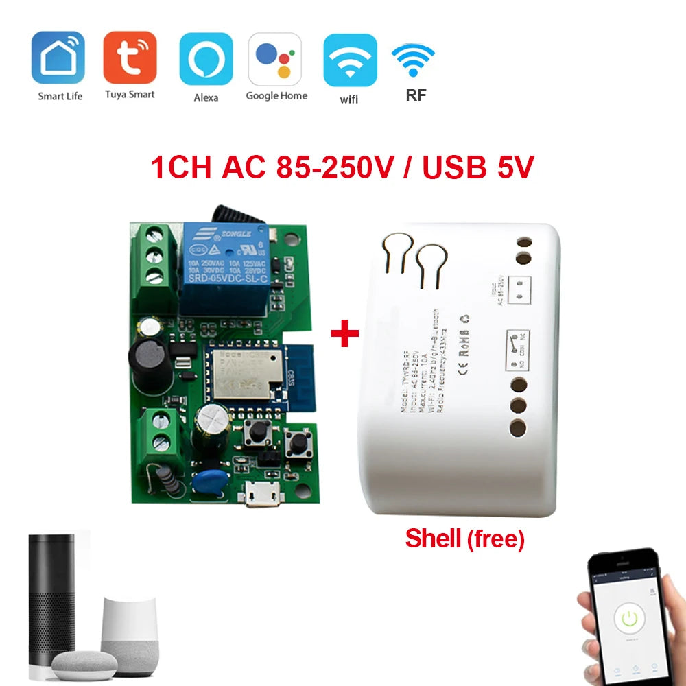 Tuya Smart WIFI Garage Door Opener Switch RF 433 Home Automation Appliance Controller AC DC7-32V Voice Control Alexa Google Home