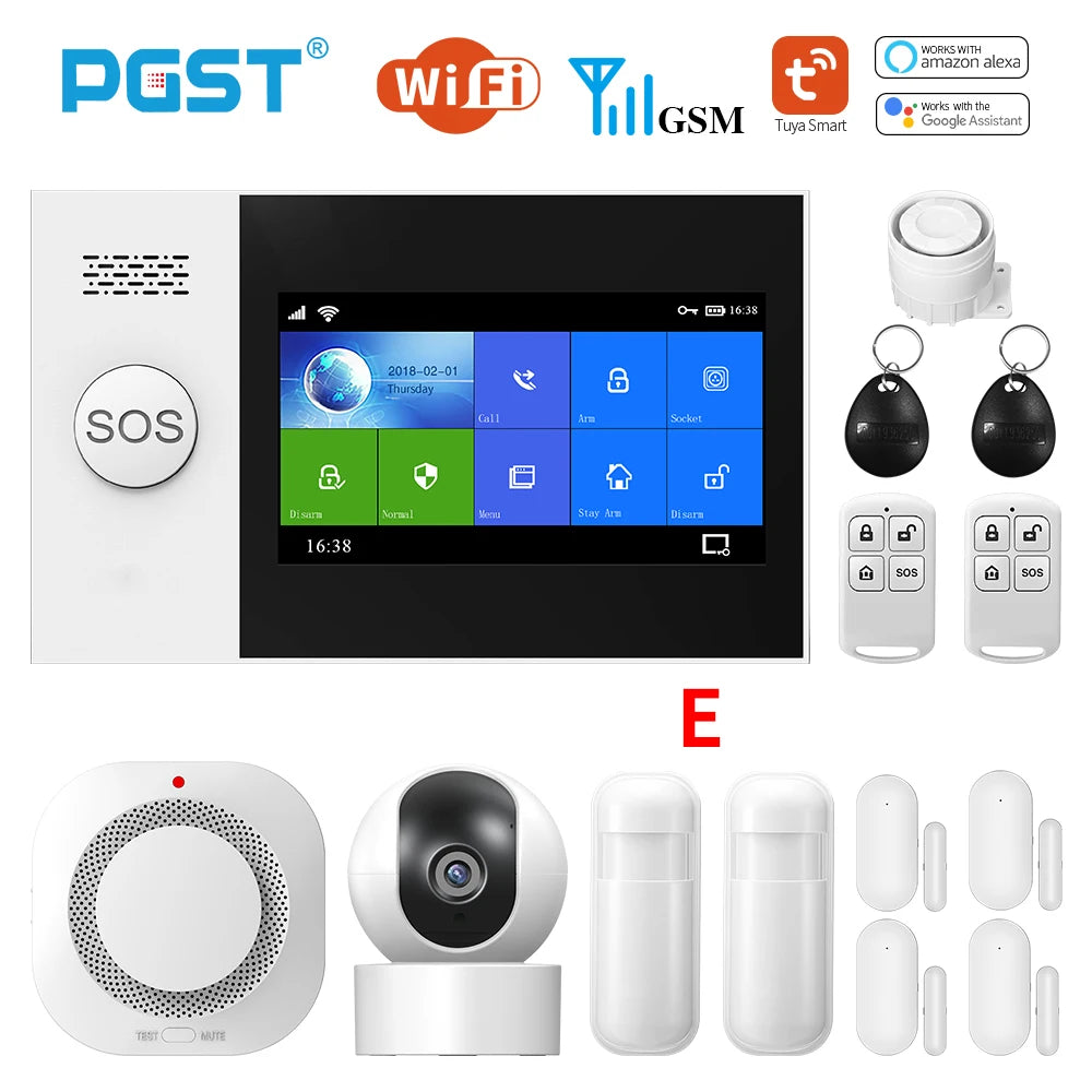 PGST PG-107 Tuya Wireless Home WIFI GSM Home Security With Motion Detector Sensor Burglar Alarm System APP Control Support Alexa