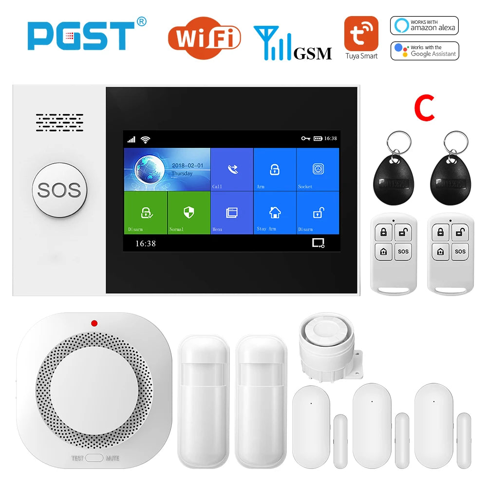 PGST PG-107 Tuya Wireless Home WIFI GSM Home Security With Motion Detector Sensor Burglar Alarm System APP Control Support Alexa