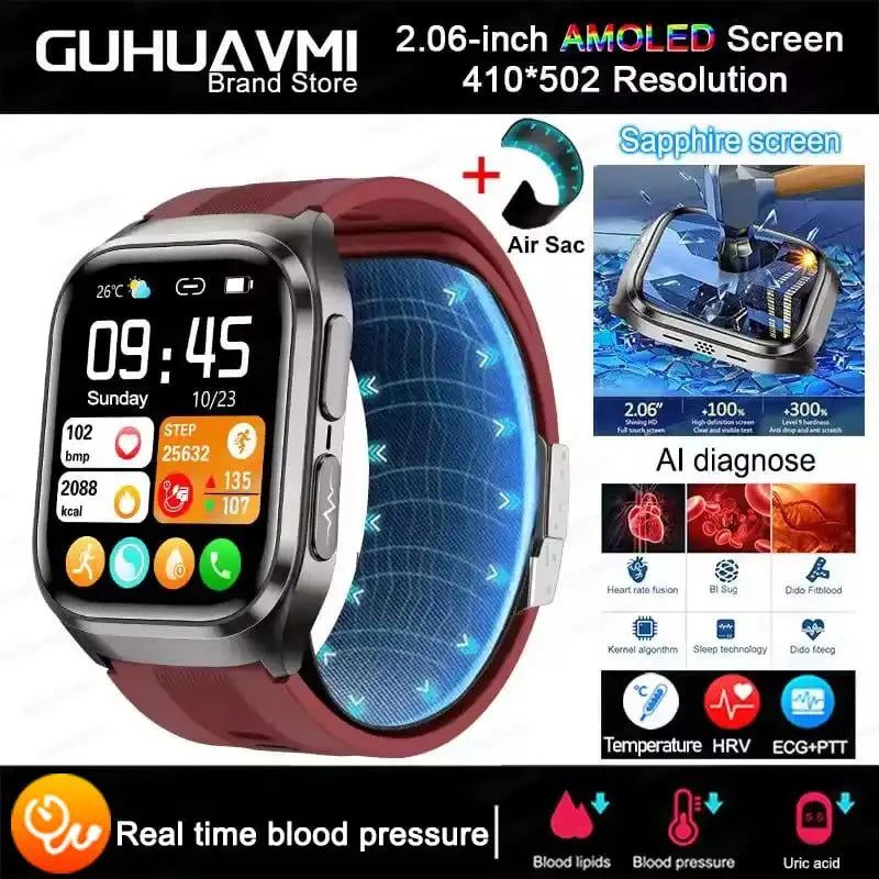 NFC ECG Bood pressure Smart Watch Air pump Accurate Measure Pressure Blood oxygen Sport Fitness Call Health Air bag Smart Watch