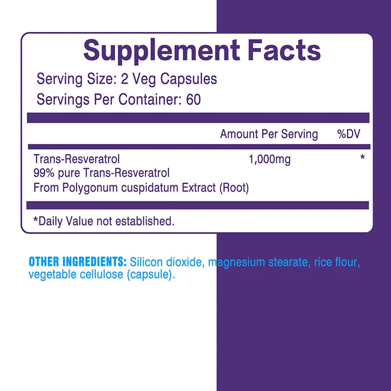 Resveratrol Supplement - Anti-Aging, Cardiovascular & Joint Support, Skin Health