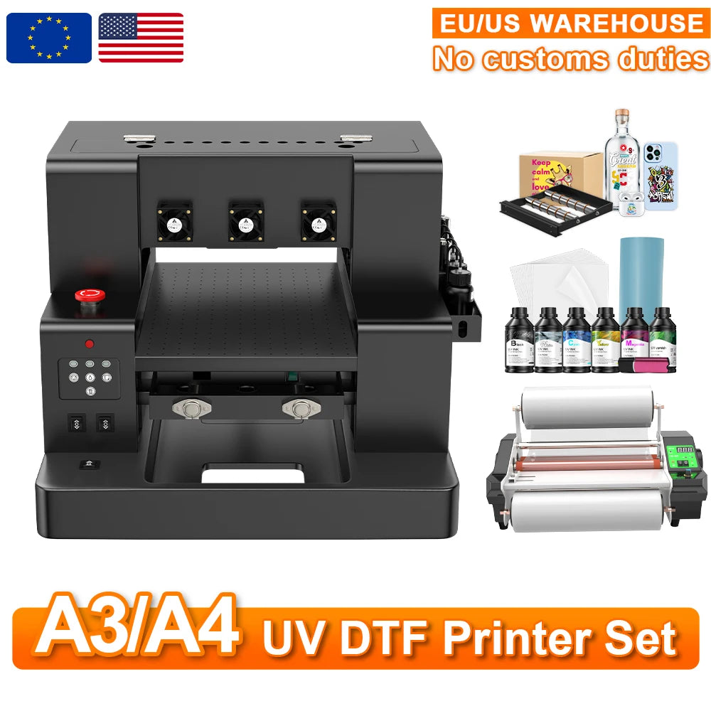 A3 UV DTF Printer ImpresoraXP600 UV Flatbed Printer For Acrylic Metal Plastic Sticker Printer Machine Bottle A4 UV DTF Printer