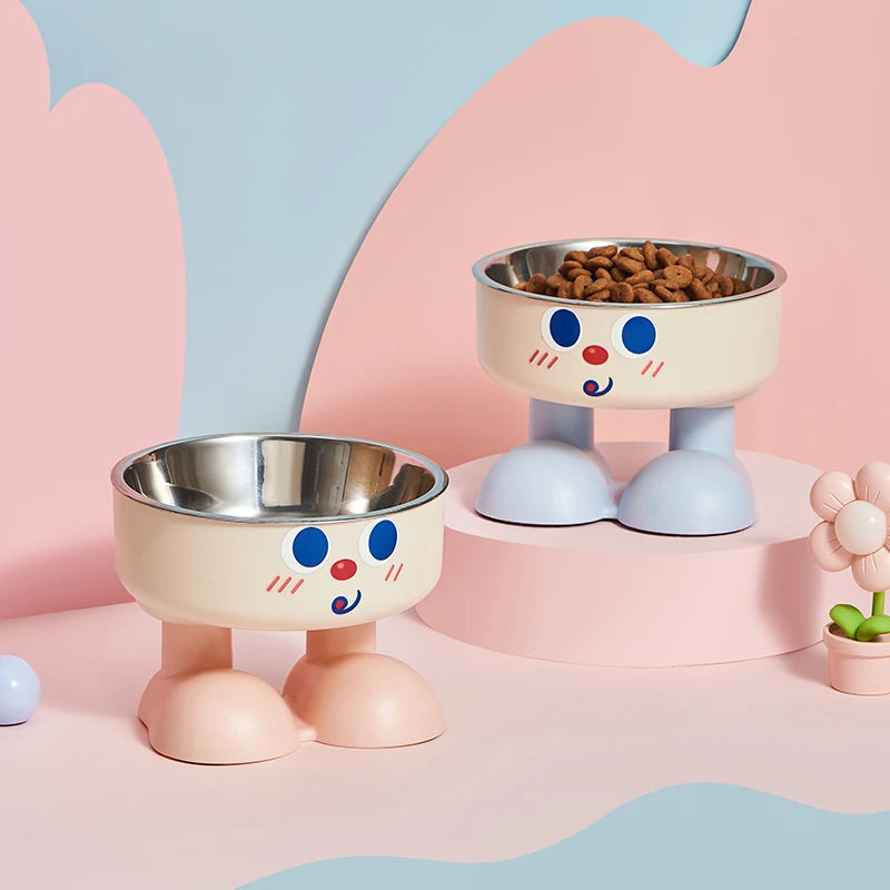 1pc cute elevated bowl - with non-slip mat, easy to clean, protect the cervical spine, pet cat food bowl, dog feeding bowl
