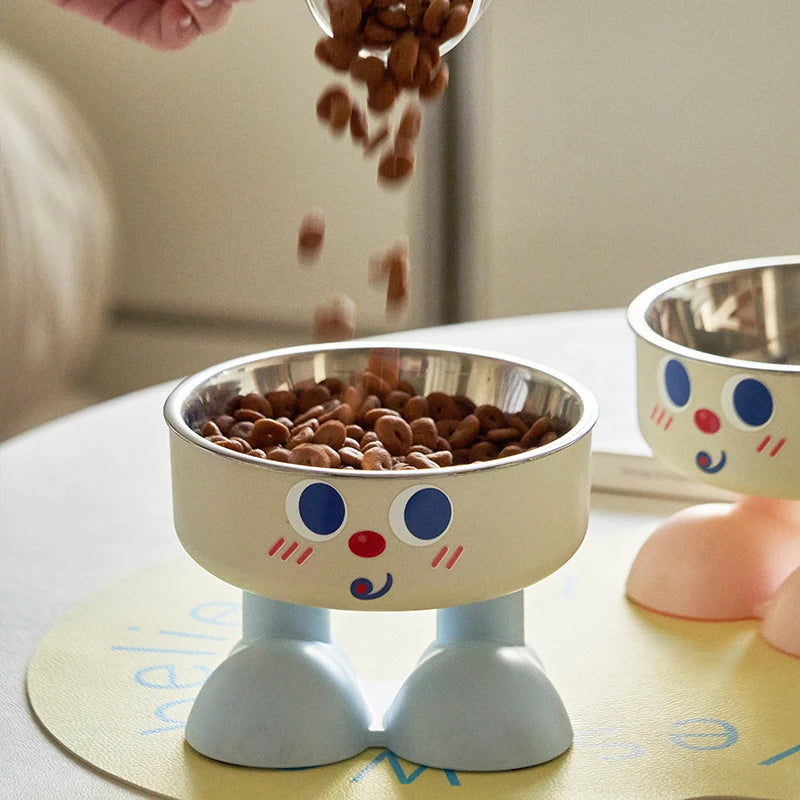 1pc cute elevated bowl - with non-slip mat, easy to clean, protect the cervical spine, pet cat food bowl, dog feeding bowl
