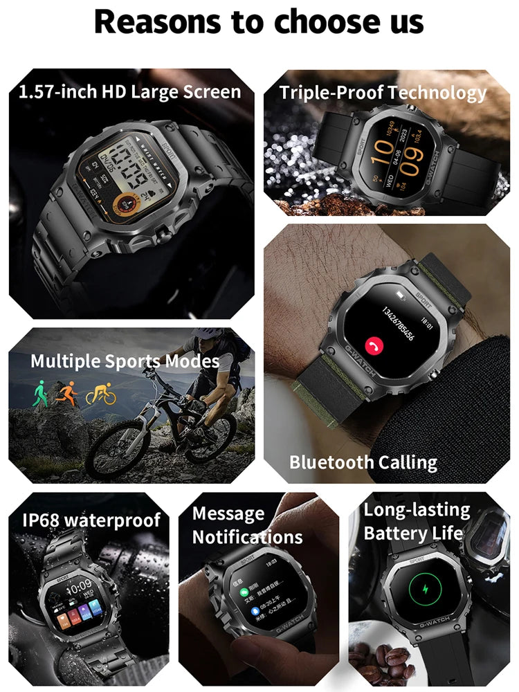 For Huawei Xiaomi 1.57 Inch Screen Smart Watch Mens Bluetooth Call Sport Waterproof Heart rate Blood Oxygen fashion SmartWatch