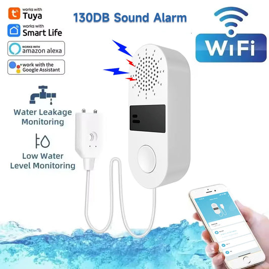 Tuya 2.4GWiFi Water Sensor Water Leak Detector Sound and Light Alarm130DB Smart Life App Control Work With Alexa Home Automation