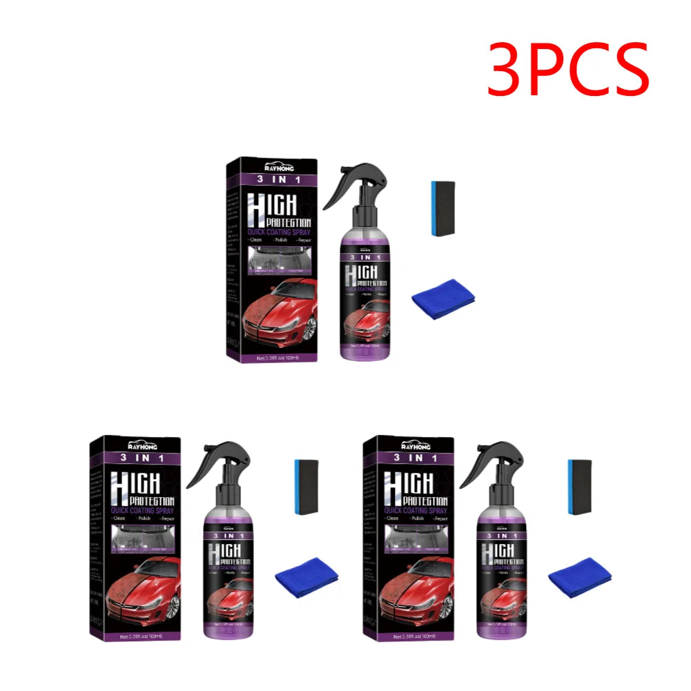 3 IN 1 Car Quick Ceramic Coating Spray 100ml High Protection Car Coating Wax Polishing Spray Auto Body Compound Scratch Repair