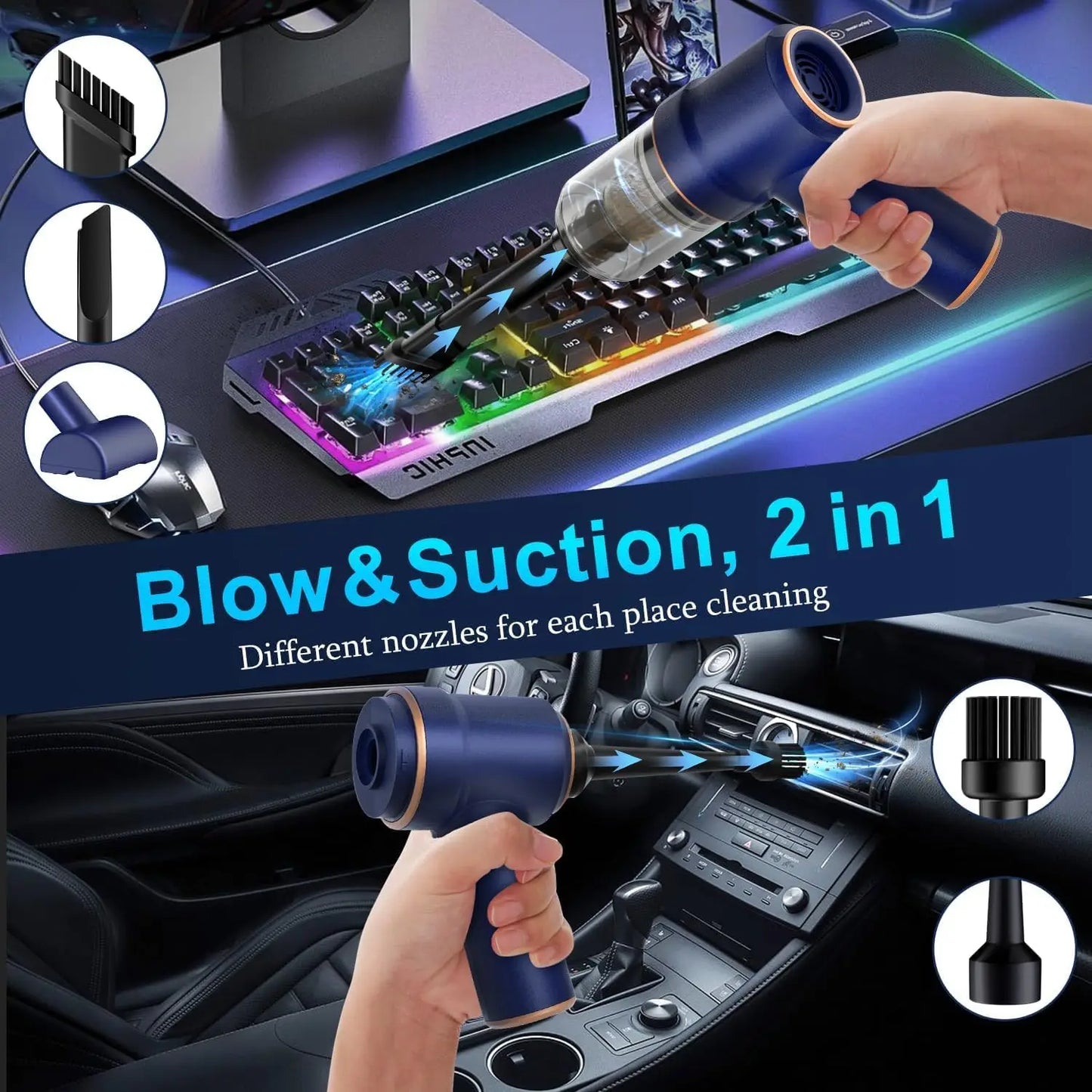 Handheld Car Vacuum Cleaner 9000Pa Vacuum Cleaner and Air Duster 120W High Power Hand Held Vacuum with LED Light