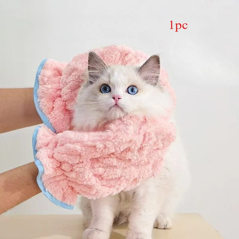 Pet Bath Towels Cat Dog Toy Quick-drying Bath Absorbent Glove Bath Towel Kitten Grooming Self Cleaning Massage Cat Accessories