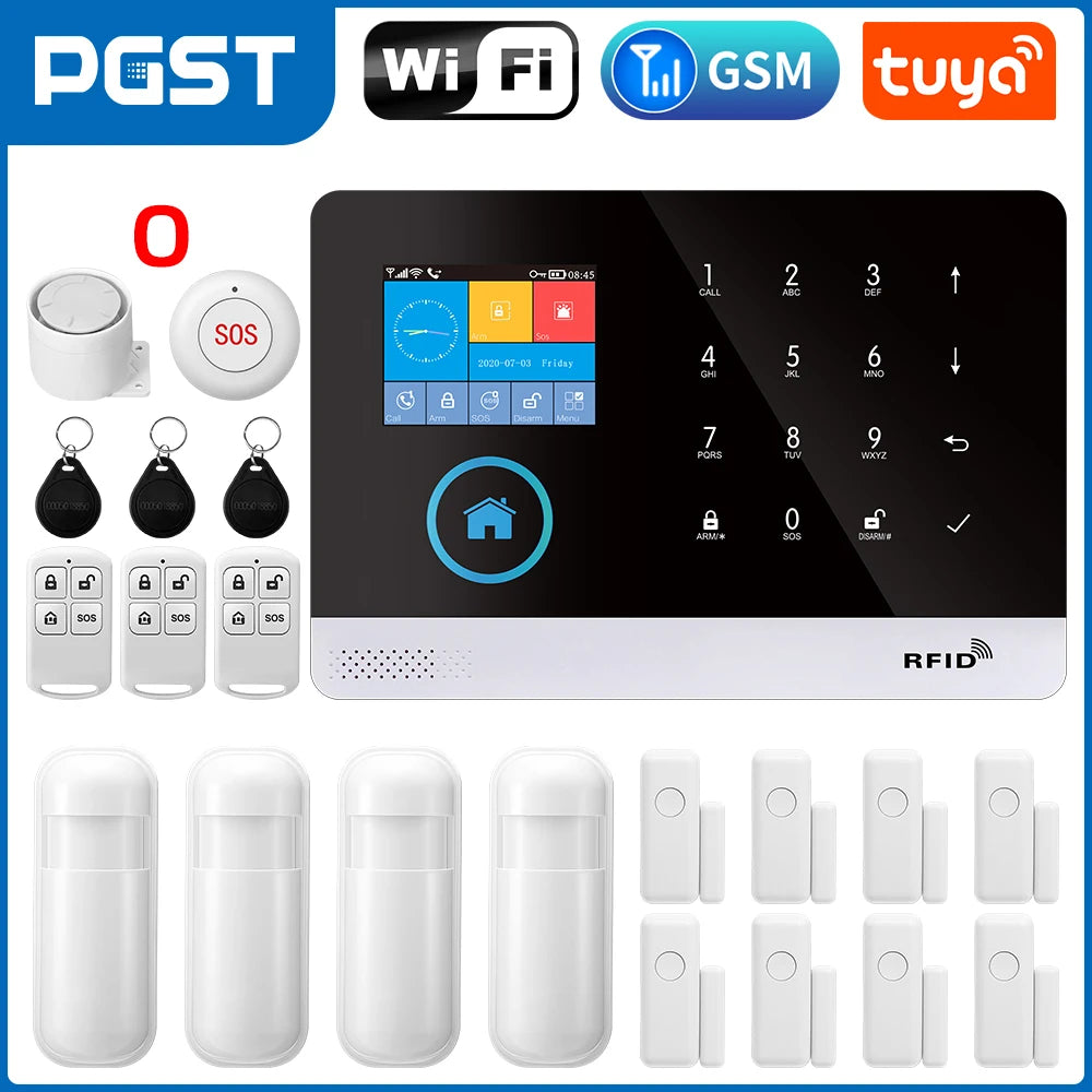 PGST 103 2.4 inch Screen 4G 2G WIFI GSM Home Bulgar Security System for Home 433MHz APP Control RFID Card with PIR Motion