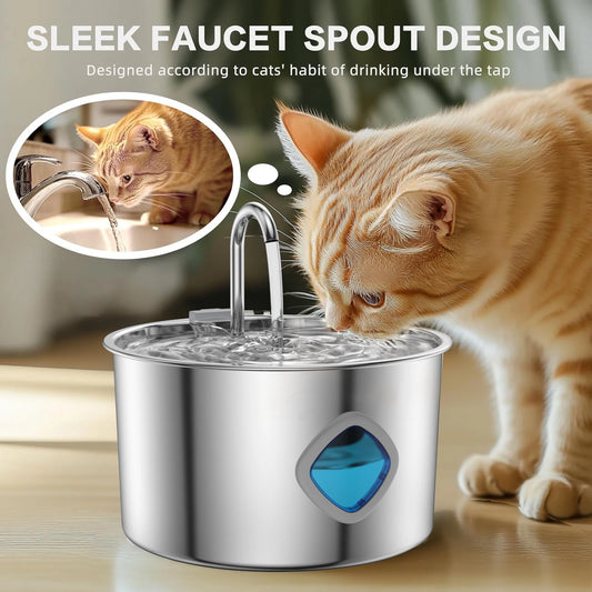 3.2L water fountain for a cat 304 Stainless Steel Automatic Fountains with USB Visible Window for Cats Dog Multiple Pet Supplies