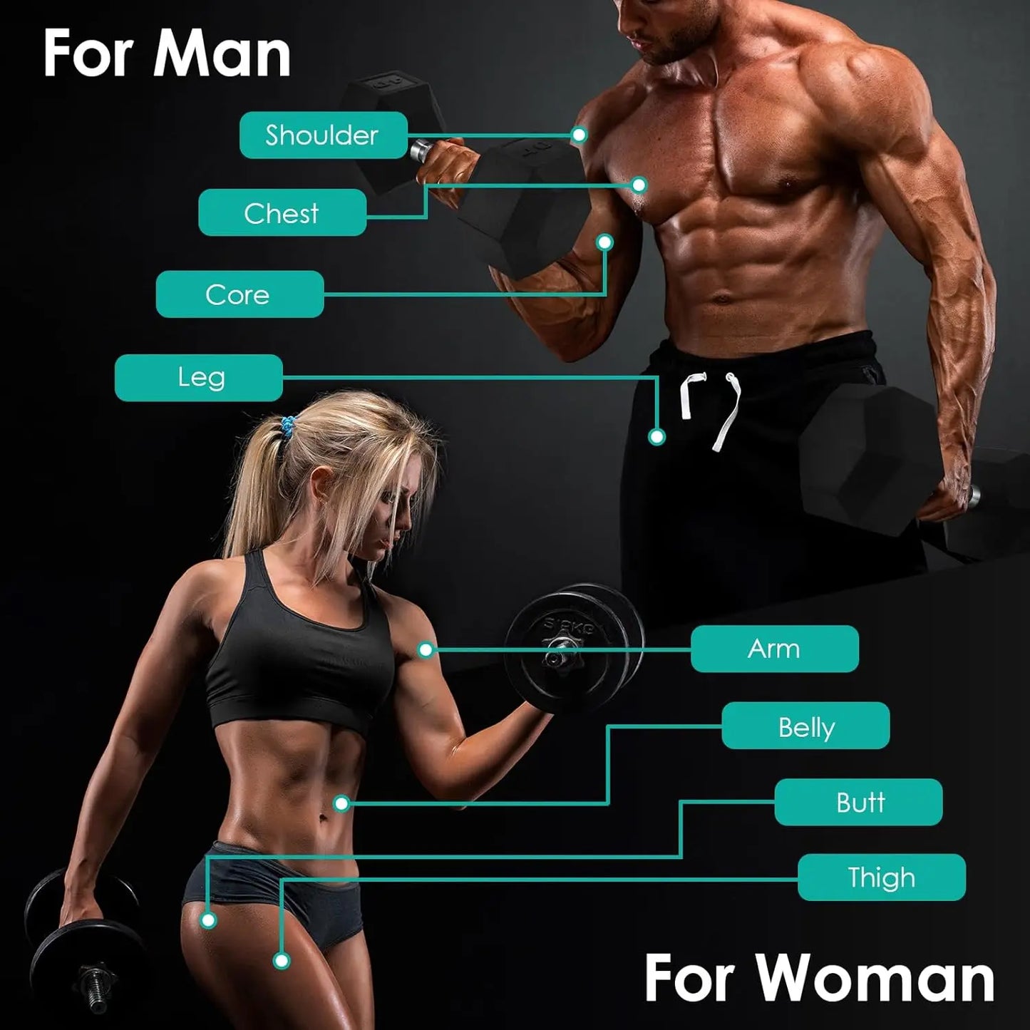 Rubber Hex Dumbbell Hand Weight, 30-75LB Dumbbells Rubber Coated Cast Iron Hex Black Dumbbells, Weights Dumbbells Set,1Pair/2Pcs