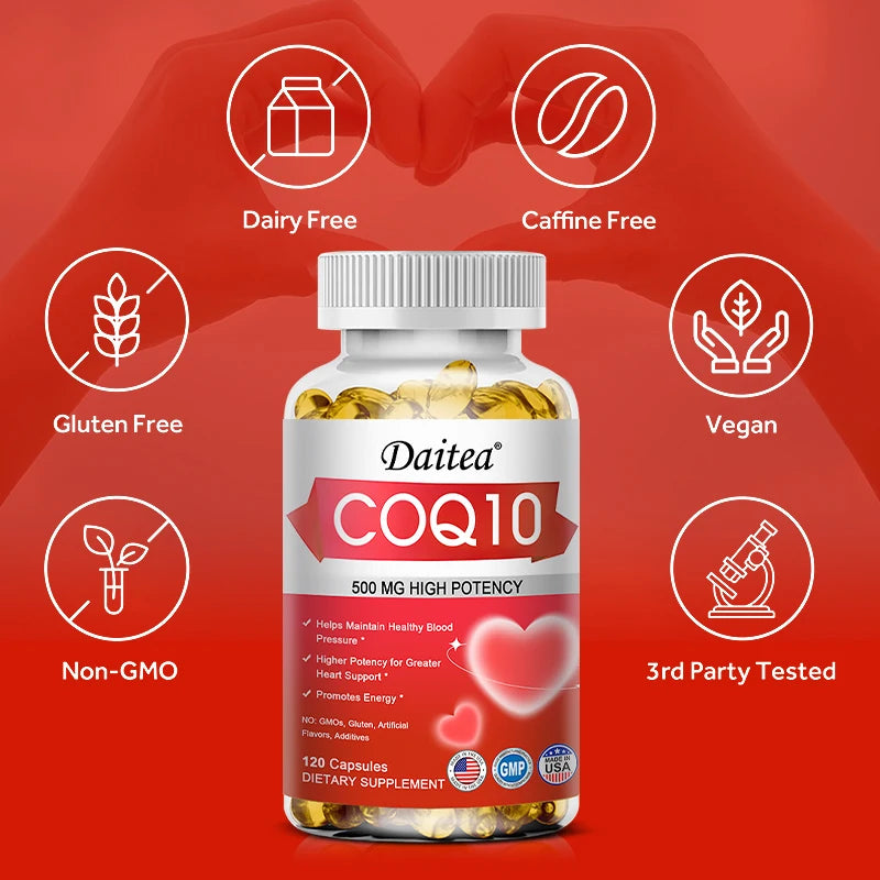 Coenzyme Q10 Capsules,High Concentration Vegetarian, Supports Blood Circulation, Stress Health and Physical Energy, Antioxidant