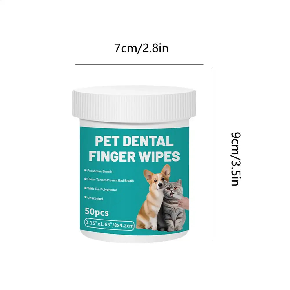 50pcs Pet Teeth Cleaning Wipes Dental Finger Wipes Disposable Gentle Teeth Cleaning Pads Bad Breath Remover for Dogs Cats
