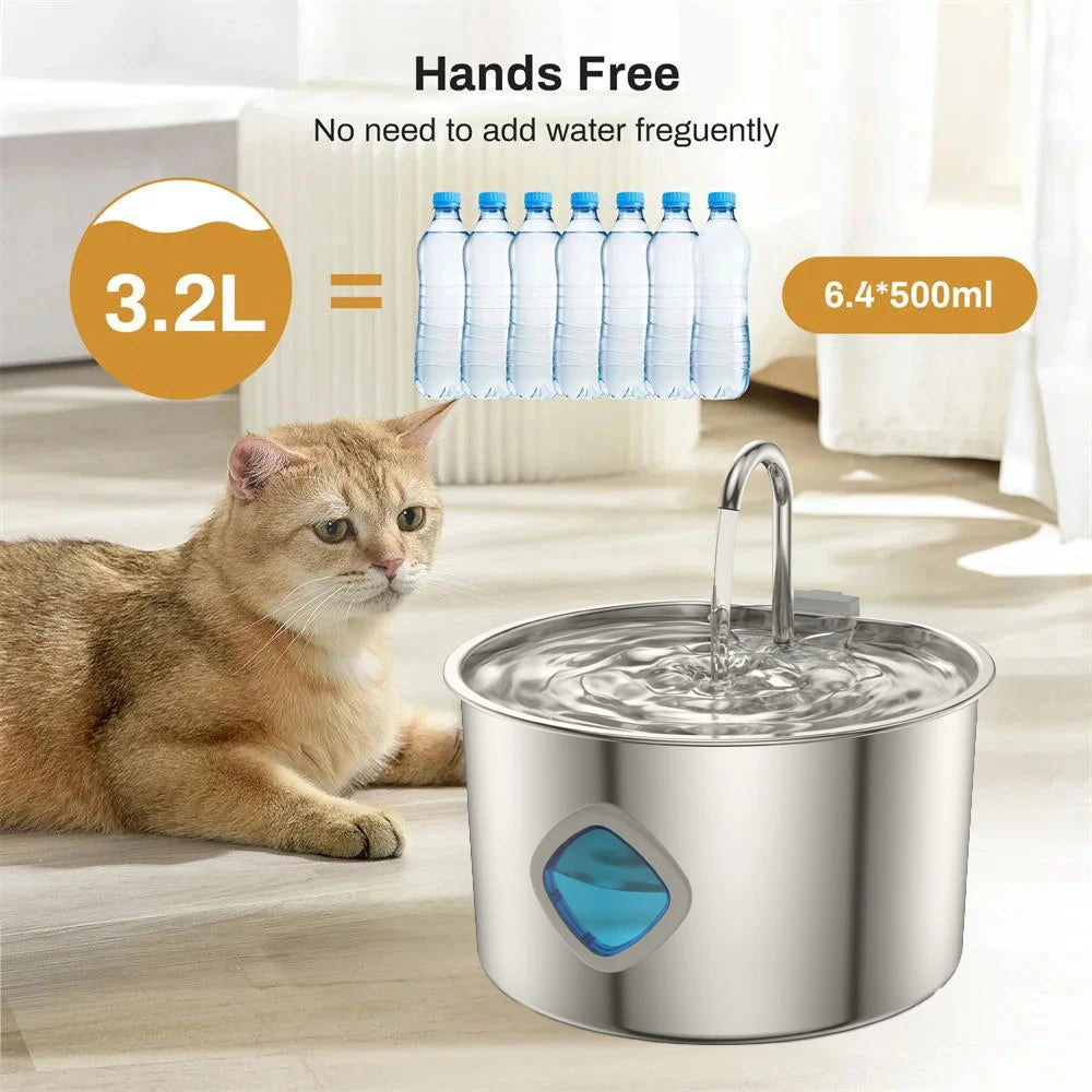 3.2L water fountain for a cat 304 Stainless Steel Automatic Fountains with USB Visible Window for Cats Dog Multiple Pet Supplies