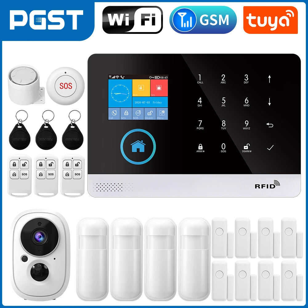 PGST 103 2.4 inch Screen 4G 2G WIFI GSM Home Bulgar Security System for Home 433MHz APP Control RFID Card with PIR Motion
