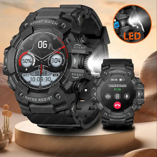 Rugged Sports Smart Watch Men Bluetooth Call Colorful Waterproof Military Compass Smartwatches with Flashlight For Android iOS