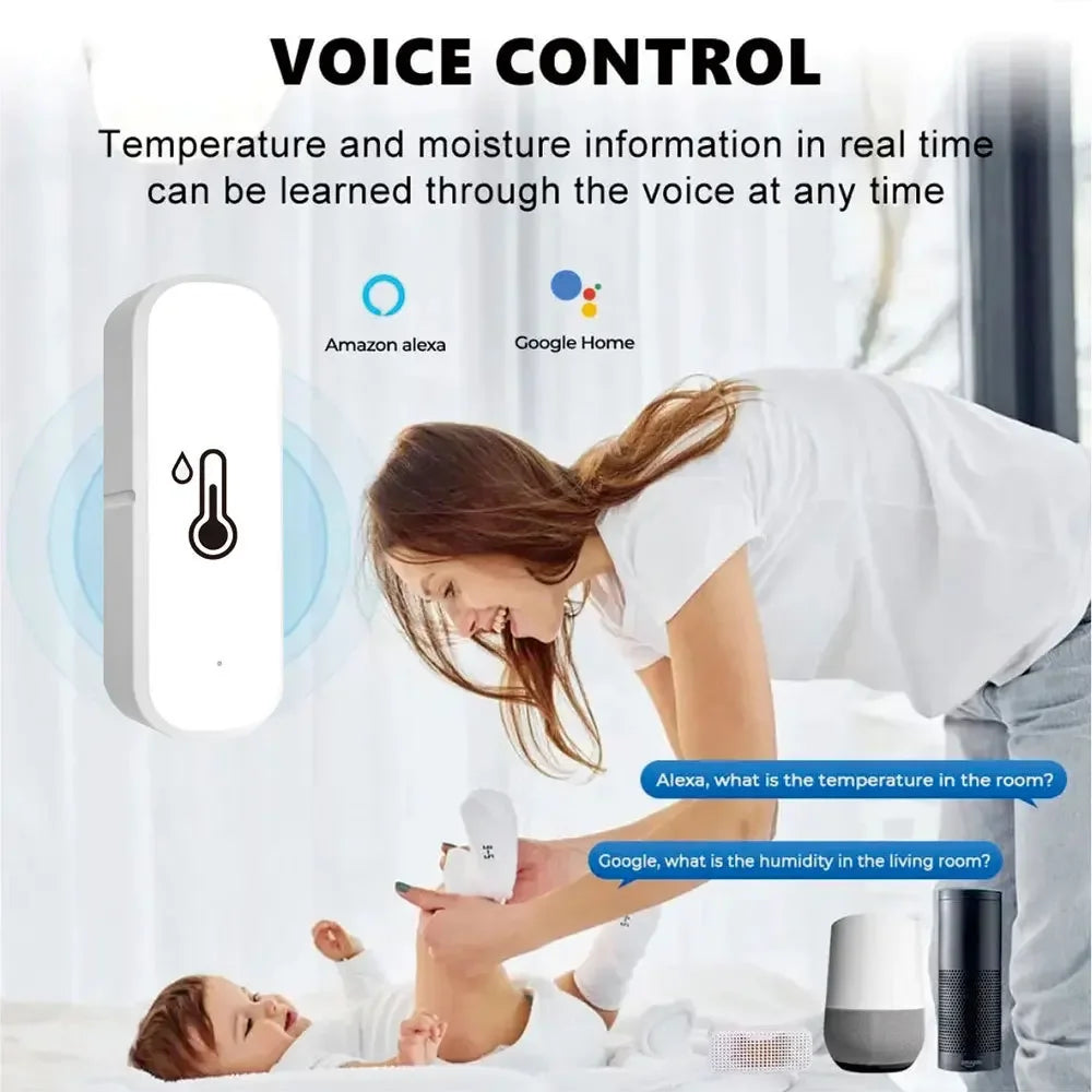 Tuya WiFi Temperature and Humidity Sensor Indoor Humidity Sensor Battery Powered APP Monitoring For Alexa Google Home Voice New