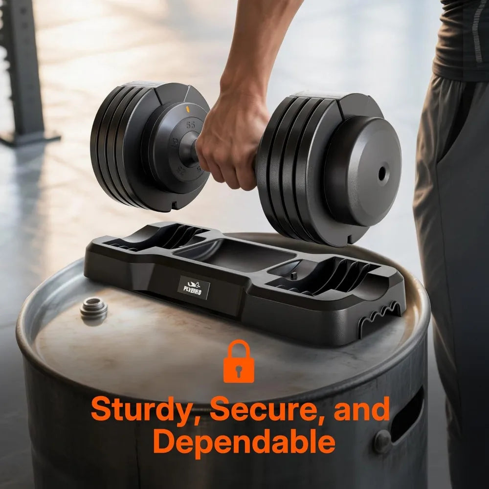 FLYBIRD 110LB/55LB Adjustable Dumbbells for Home Gym, Quick-Change Weight System with Non-Slip Grip