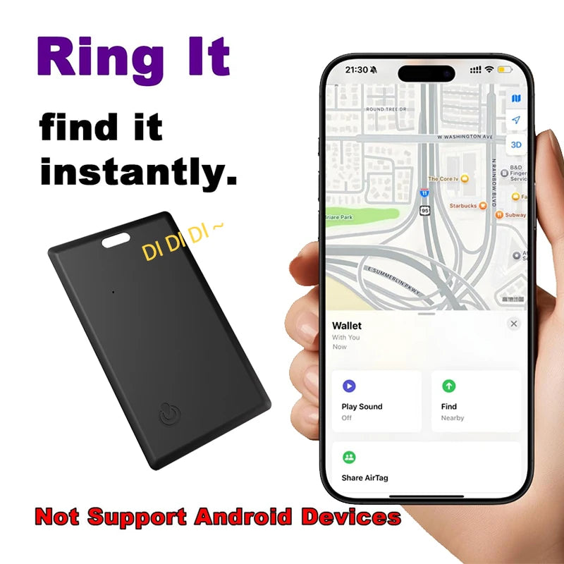 Slim Wallet Tracker Card iPhone Smart Tag Work with Find My (iOS Only) Air-Tag Bluetooth Search GPS Locator Wallet Finder Card