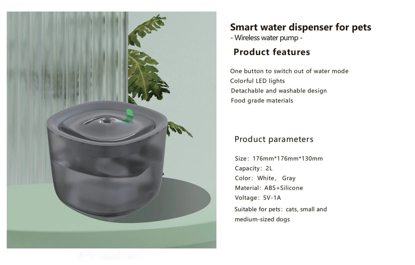 Automatic Eco-Friendly Pet Water Fountain Dispenser Cat Dog Water Bottle for Food Use Battery Powered