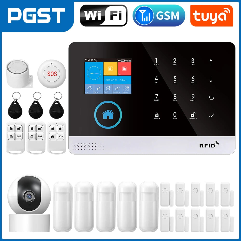 PGST 103 2.4 inch Screen 4G 2G WIFI GSM Home Bulgar Security System for Home 433MHz APP Control RFID Card with PIR Motion