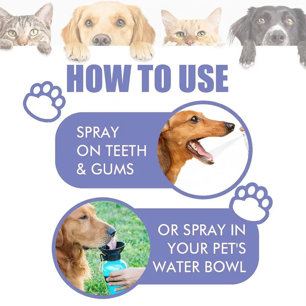 30ml Freshen Breath Remove for Pet Dental Spray for Dogs Cats Plaque Tartar Oral Care Water Additive Easy Use No Brush Needed