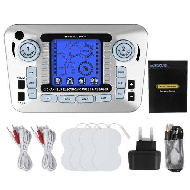 12 Modes Digital Electric Pulse Massager Tens EMS Muscle Stimulator Therapy Machine Body Massage Pain Relief Tool Health Care