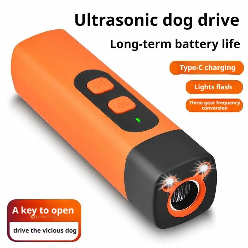 Ultrasonic Dog Repeller Outdoor Portable Pet Trainer Mini Handheld Flashlight LED Light Safe Effective Animal Deterrent Device