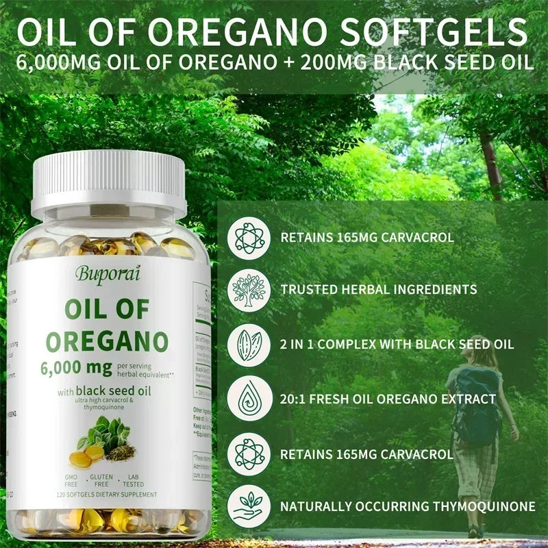 Oil of Oregano Supplements - for Digestion, Detoxification, Heart Health & Intestinal Health, Immune Support