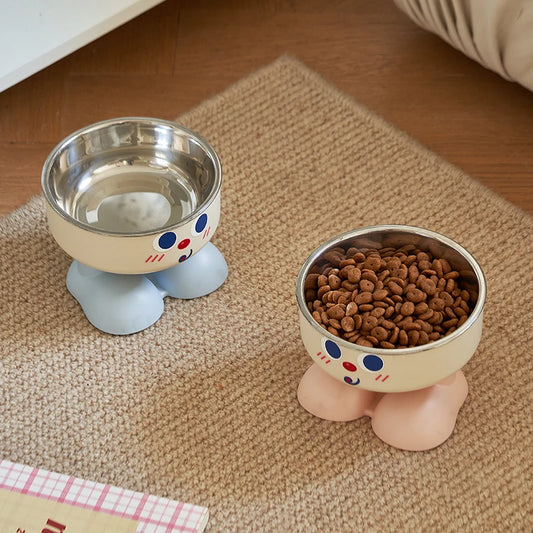 1pc cute elevated bowl - with non-slip mat, easy to clean, protect the cervical spine, pet cat food bowl, dog feeding bowl