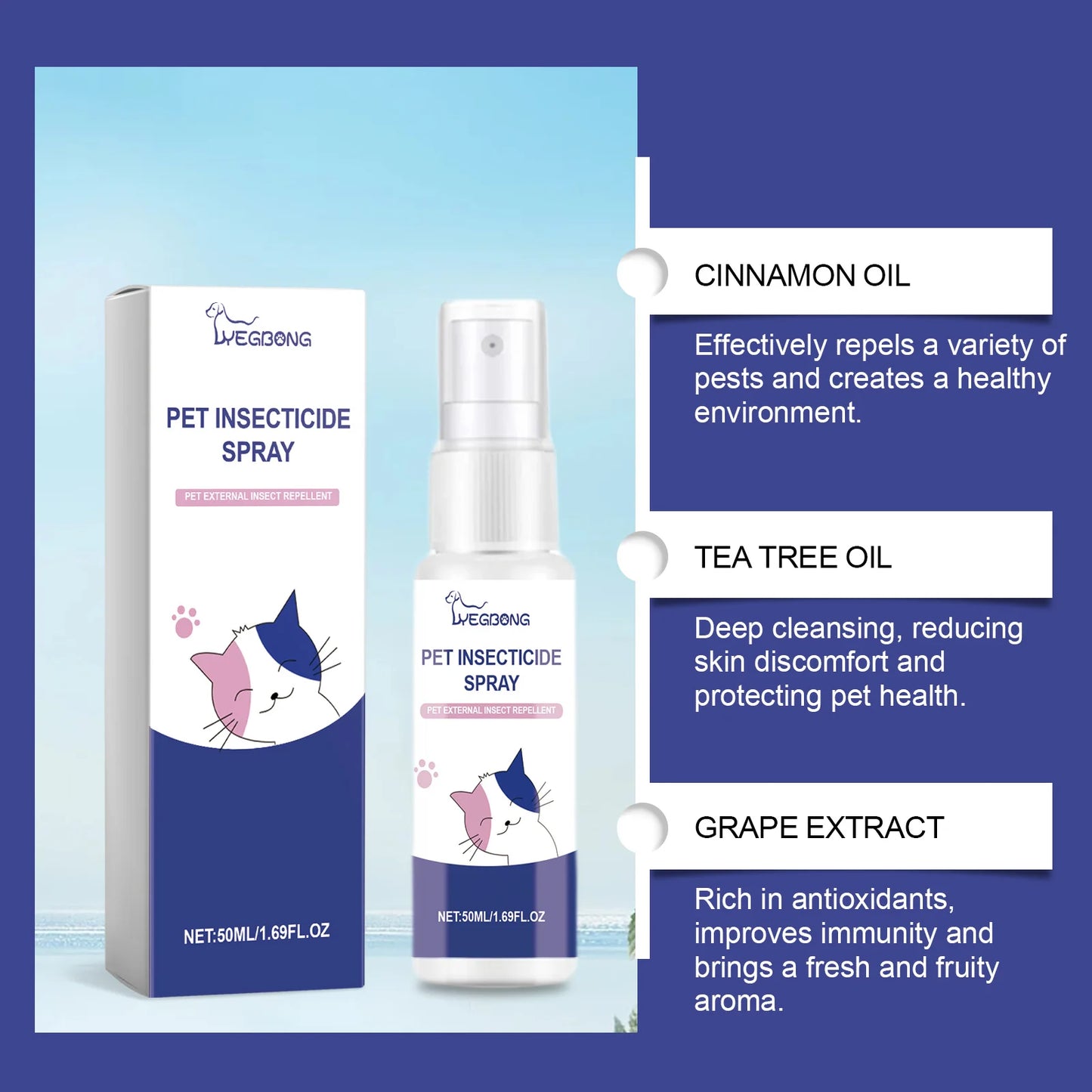Pet Deworming & Deodorizing Spray: Liquid Spray for Flea Control, Body Deodorization and Deworming