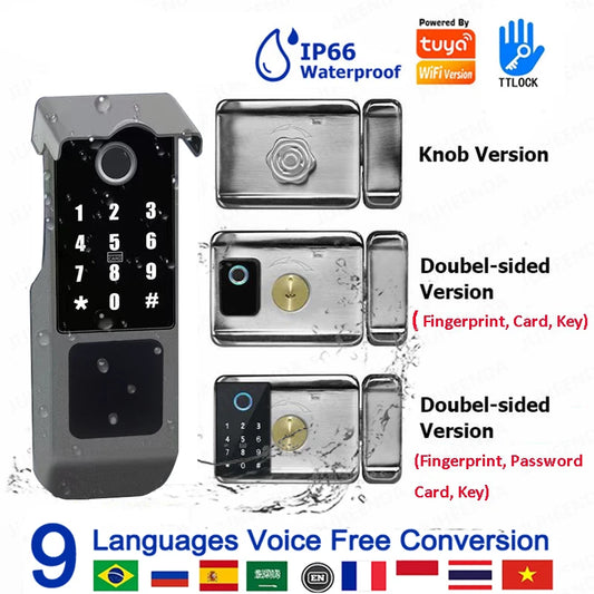 Fingerprint Gate Door Lock TUYA WIFI Outdoor Waterproof Smart Lock With Remote Control TTLOCK App Card Eletronico Digital Lock