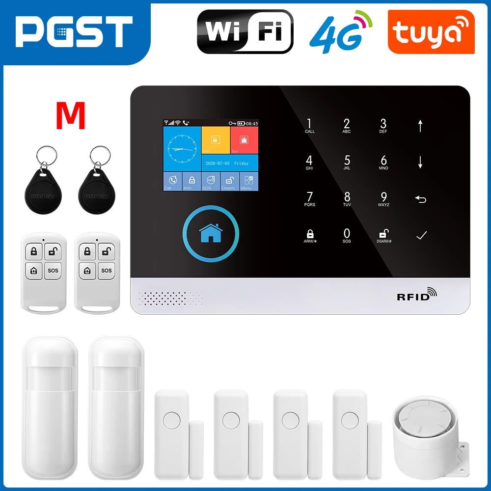PGST 103 2.4 inch Screen 4G 2G WIFI GSM Home Bulgar Security System for Home 433MHz APP Control RFID Card with PIR Motion