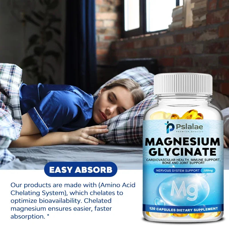 Magnesium Glycinate 500mg - Supports Muscle, Nerve, Joint and Heart Health, Promotes Deep Sleep