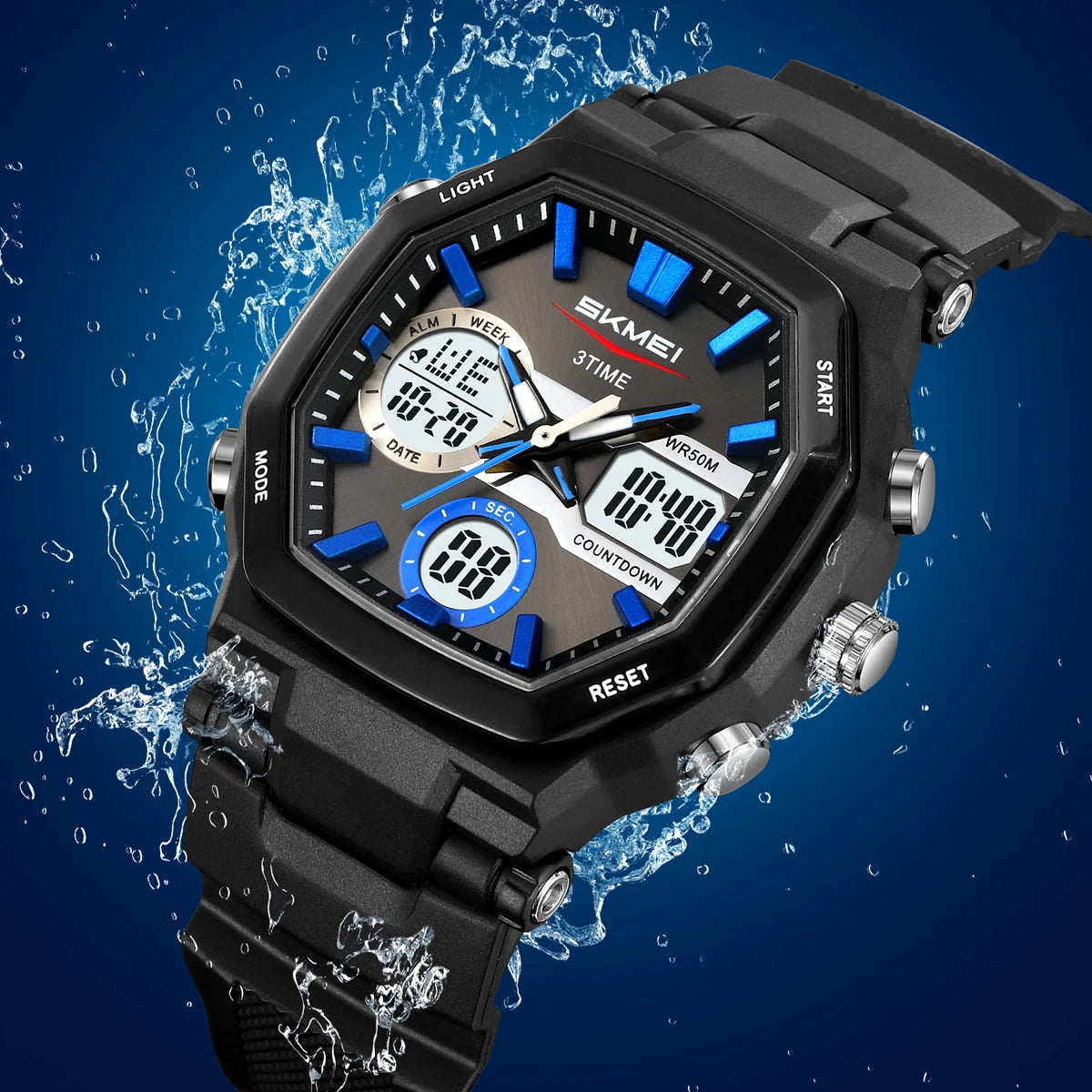 SKMEI Chrono Waterproof Fashion Digital Electronics Watch Sports LED Light Quartz Watches For Men Women 3Time Alarm Wristwatches