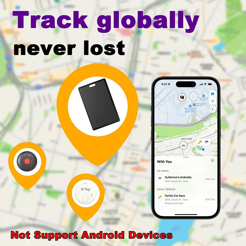 Slim Wallet Tracker Card iPhone Smart Tag Work with Find My (iOS Only) Air-Tag Bluetooth Search GPS Locator Wallet Finder Card