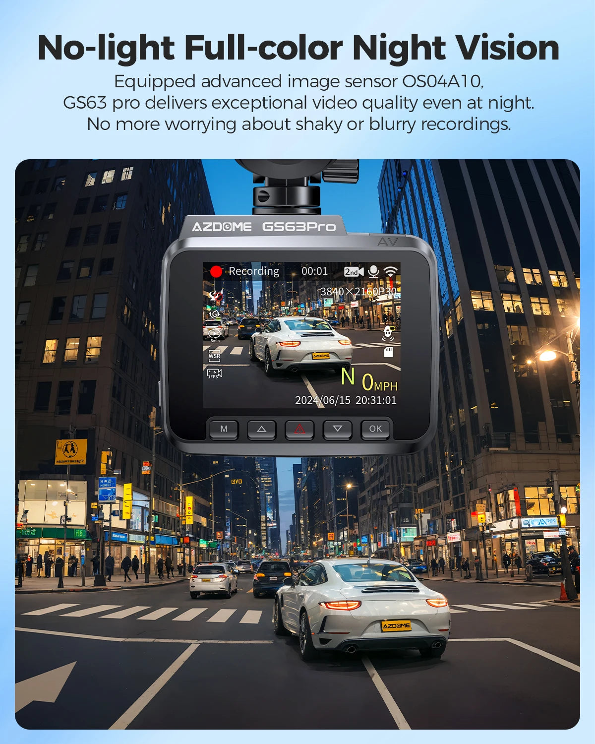 AZDOME Dash Cam GS63Pro 4K+1080P ADAS GPS 5.8GHz WIFI Car DVR Built-in 128eMMC Night Vision 24H Parking Monitor Support Rear Cam