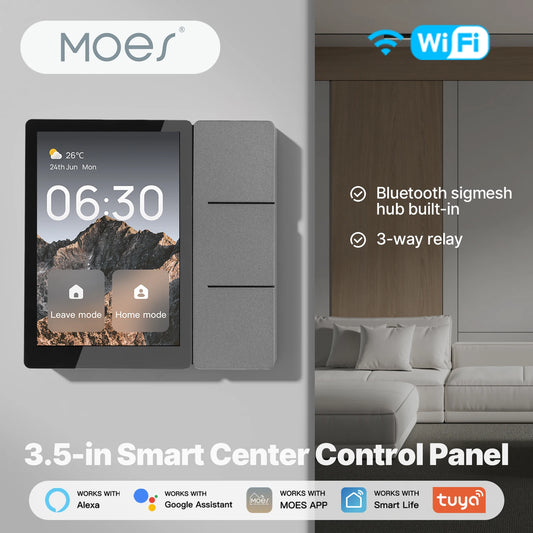 MOES Tuya WiFi 3.5-inch Smart Center Control Touch Panel Central Screen Bluetooth Sigmesh Hub Built-in 3 Relays Physical Buttons