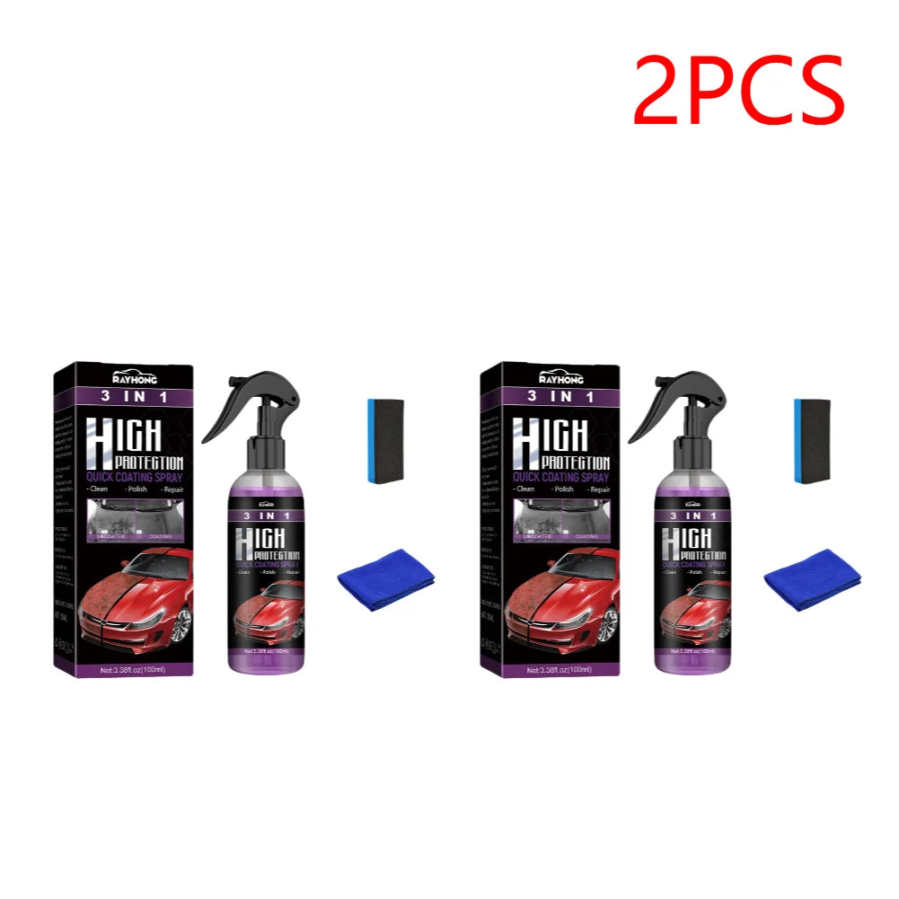 3 IN 1 Car Quick Ceramic Coating Spray 100ml High Protection Car Coating Wax Polishing Spray Auto Body Compound Scratch Repair
