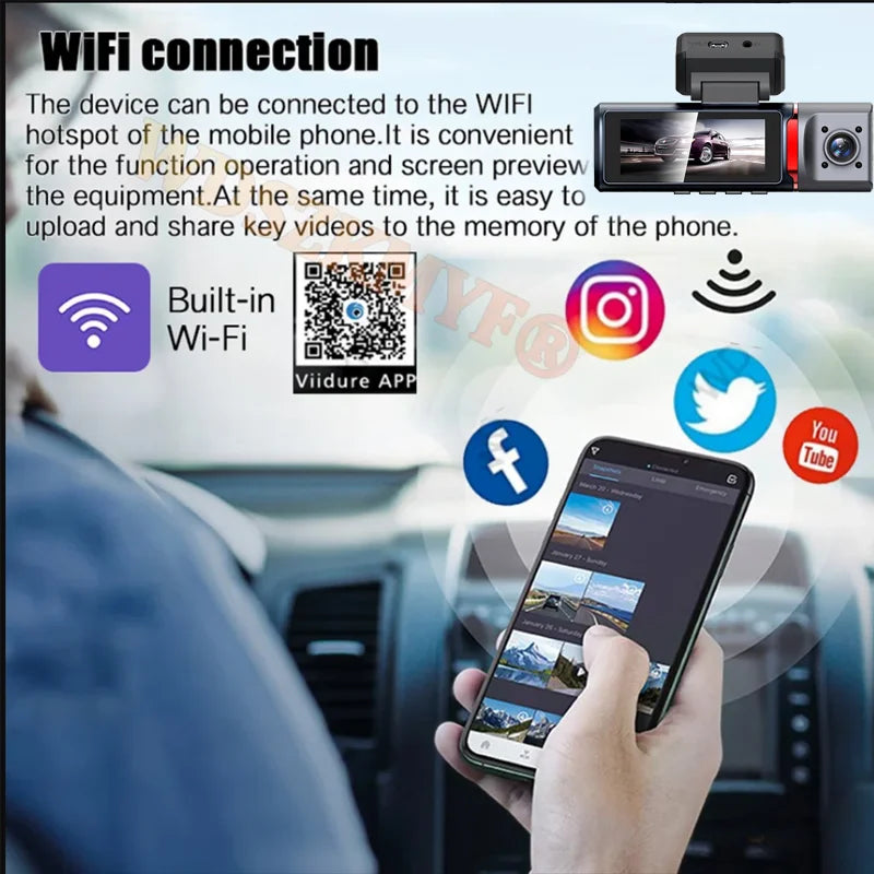 4K Car Dvr 2/3Channels Video Recorder Wifi Front inside Rear View Camera DashCam for Cars Camera 24H Parking Monitor Black Box