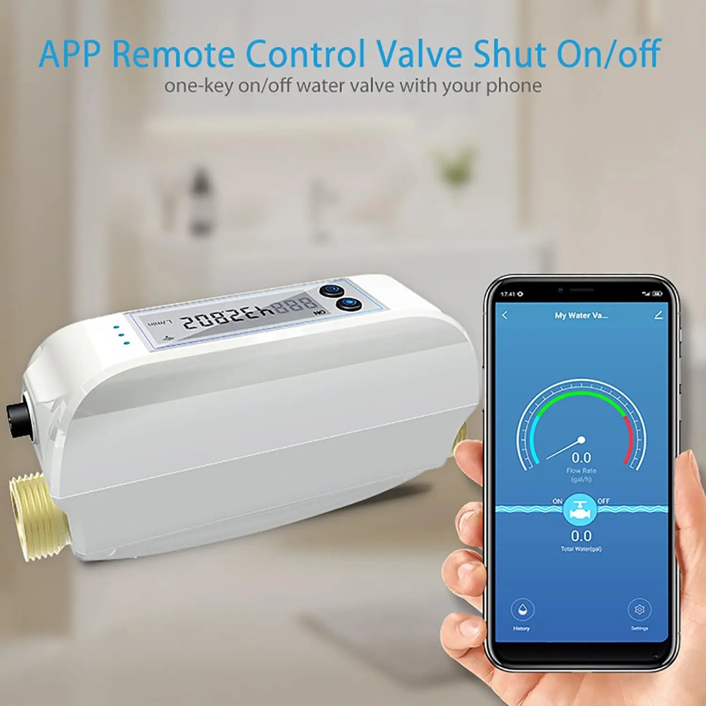 Haozee Tuya Smart WiFi Water Valve Shutoff Water Flow Meter Built in Rechargable Battery for DN20 3/4-Inch Diameter Pipe