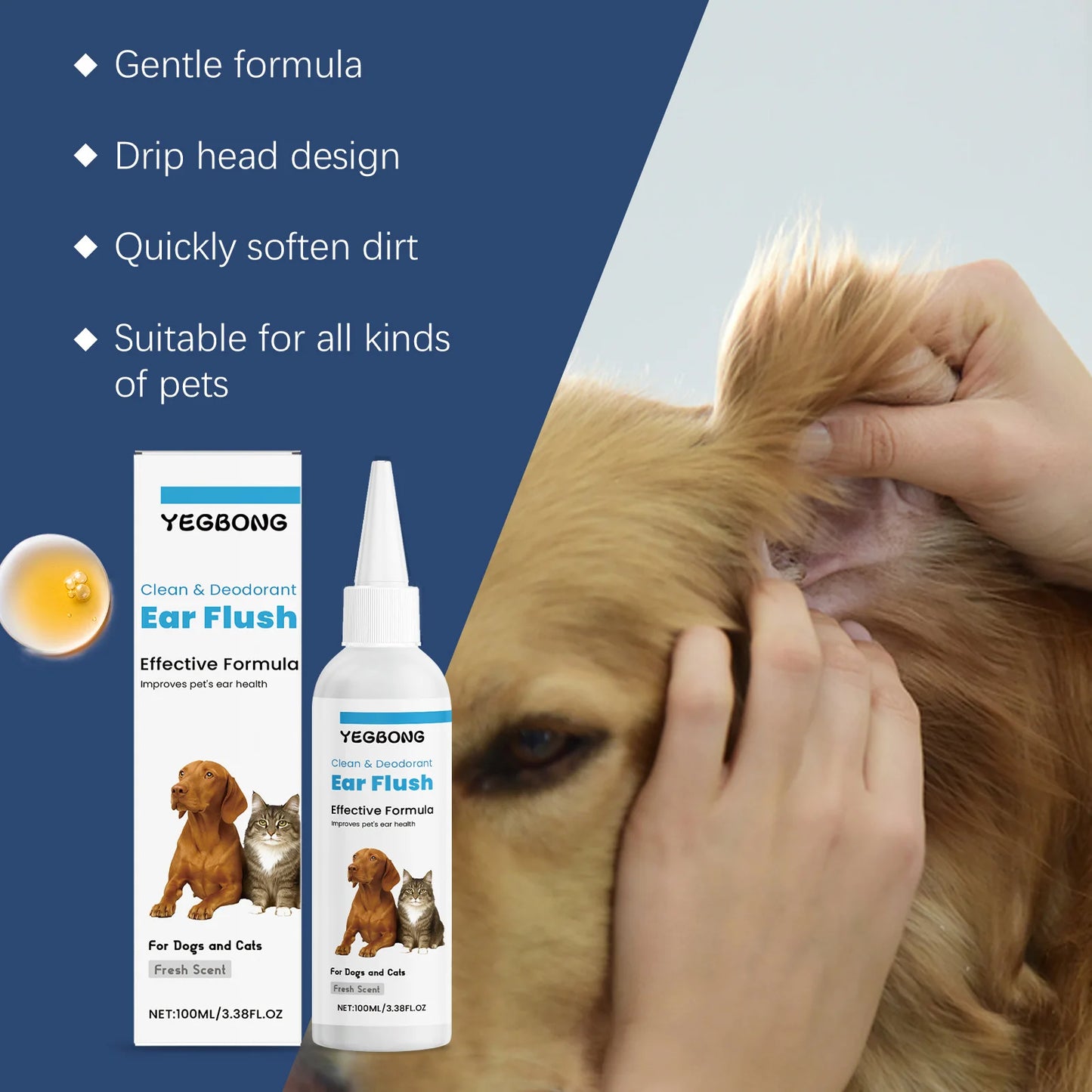Cat Dog Ear Cleanser Relieve Discomfort Remove Ear Mite Dirt for Odor Control Itch Relief Pet Ear Care Cleaning Products 100ml
