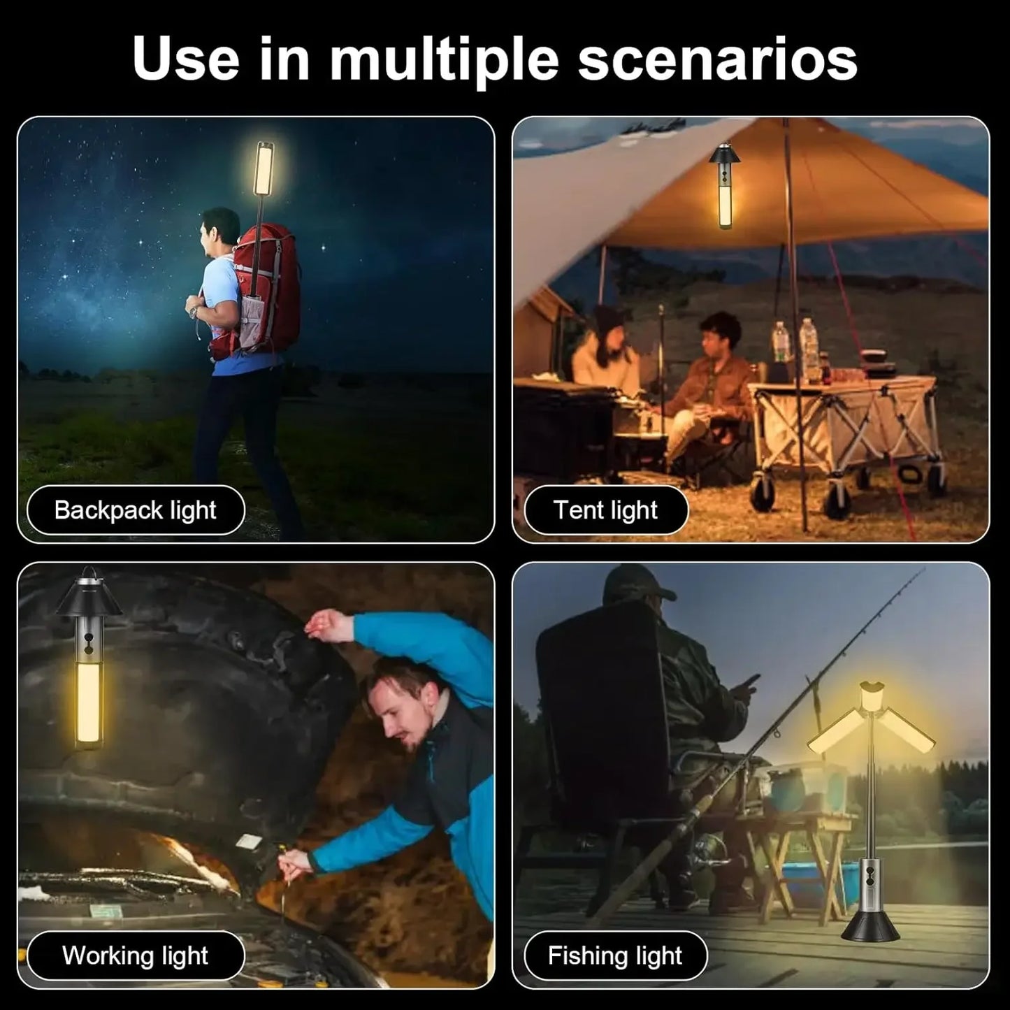 Rechargeable Camping Lamp Zoom Waterproof Tent Light 270° Rotatable Outdoor Light Portable Flashlight For Travel Fishing Work