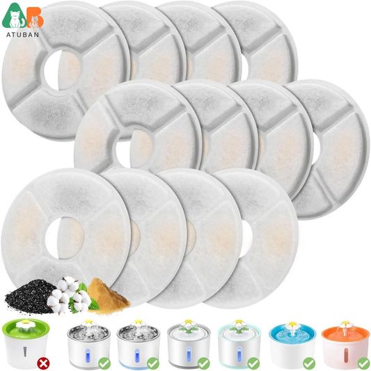 Cat Water Fountain Filters, ATUBAN Pet Fountain Replacement Filters, 3 Filtration Dog Fountain Replacement Filters(5in Diameter)