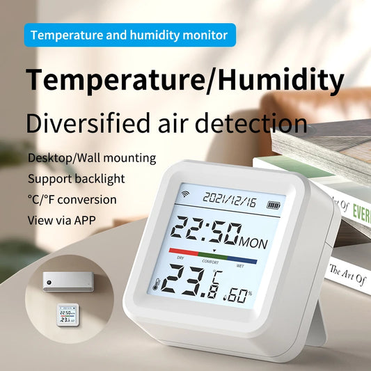 Temperature and Humidity Sensor with Display Indoor Tuya WiFi Smart Thermometer Hygrometer Works with Alexa Google App Control