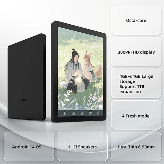 Bigme ereader B6 6'' e-ink ebook reader, Android 14 with Google Play, 300PPI 36-level front light electronic book, 4+64GB E-Book